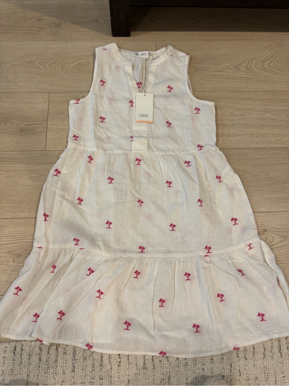 Carve Designs White Dress with Pink Palm Embroidery